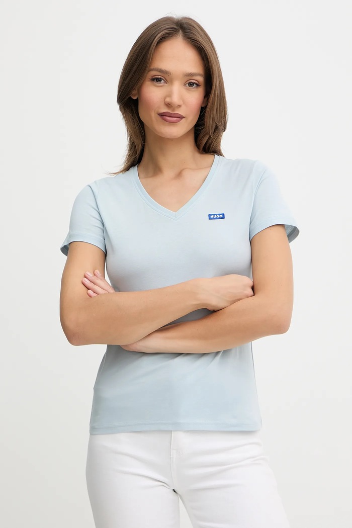 HUGO Blue t-shirt γυναικείο βαμβακερό Classic V_B κανονικό μπλε 50513667