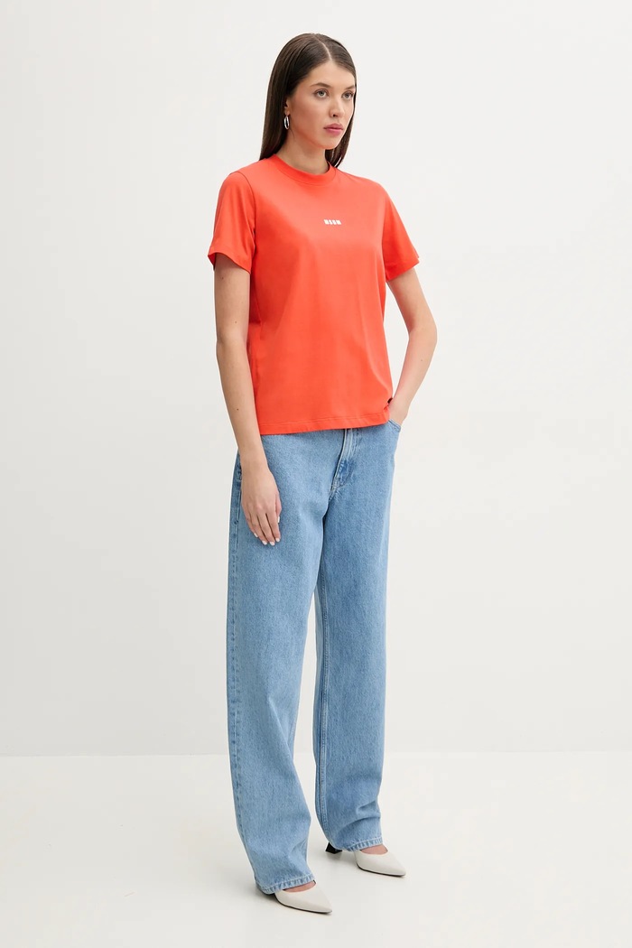 MSGM t-shirt bawełniany 3841MDM500.257002 pomarańczowy SS25