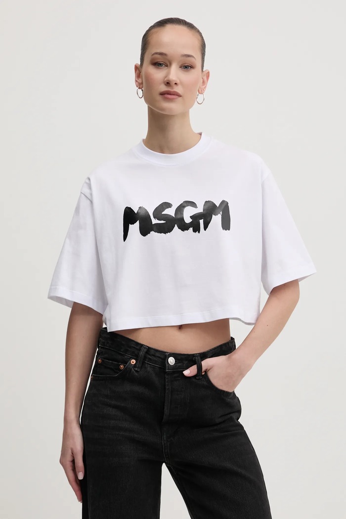 MSGM t-shirt bawełniany nadruk biały 3841MDM100.257002