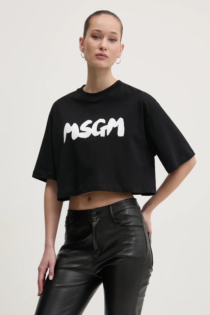 MSGM t-shirt bawełniany nadruk czarny 3841MDM100.257002