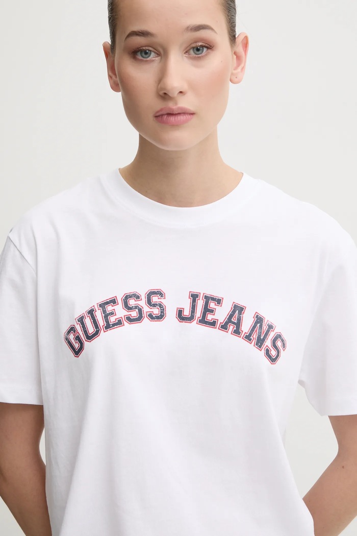 Bavlněné tričko Guess Jeans kulatý bílá W5RI41.K8HM0