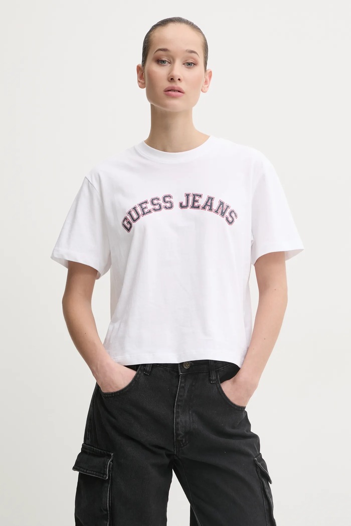 Bavlněné tričko Guess Jeans bílá W5RI41.K8HM0