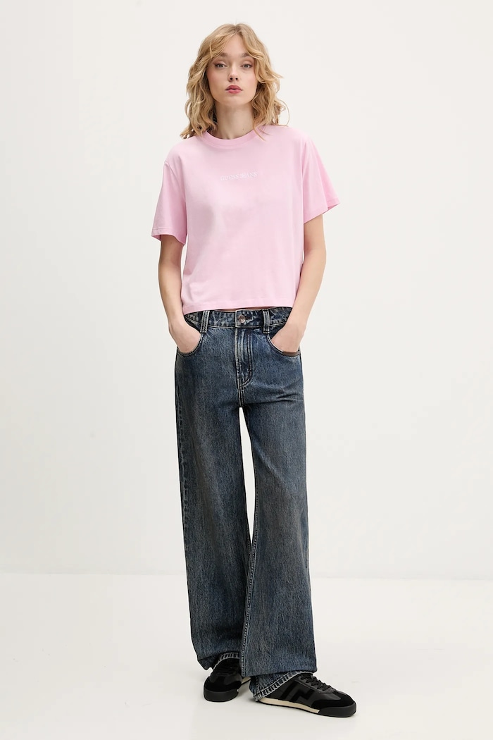 Guess Jeans pamut póló W5RI42.K8HM0 rózsaszín SS26