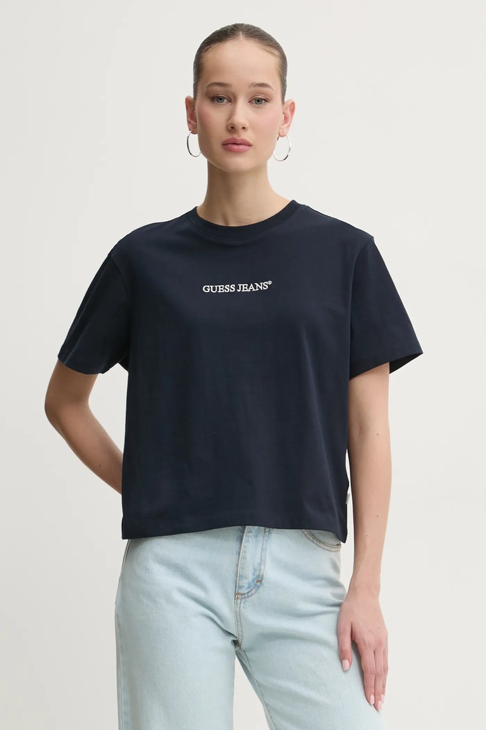 Guess Jeans t-shirt γυναικείο βαμβακερό βαμβάκι σκούρο μπλε W5RI42.K8HM0