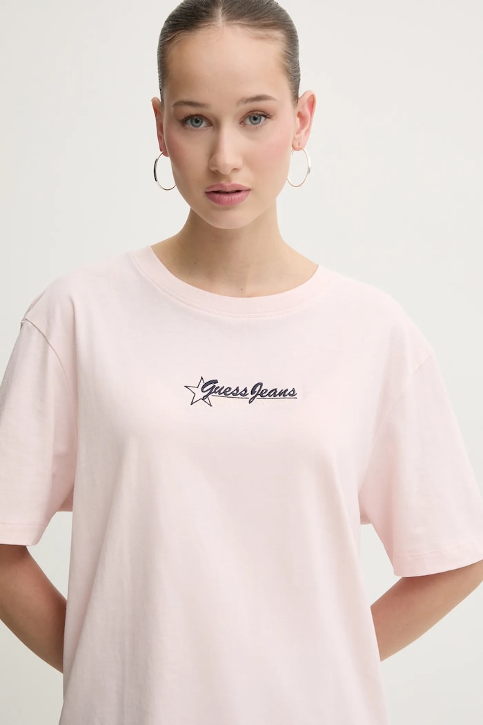 Guess Jeans tricou din bumbac roz W5RI48.K8HM0