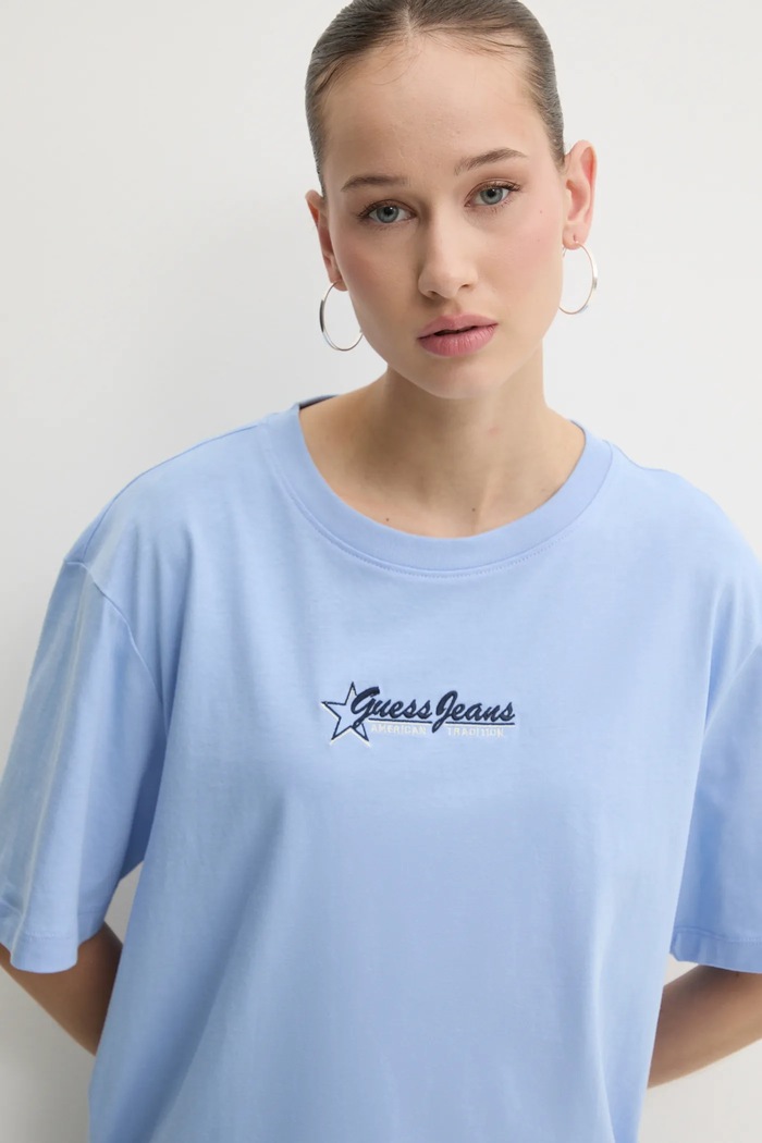 Bavlněné tričko Guess Jeans modrá W5RI48.K8HM0