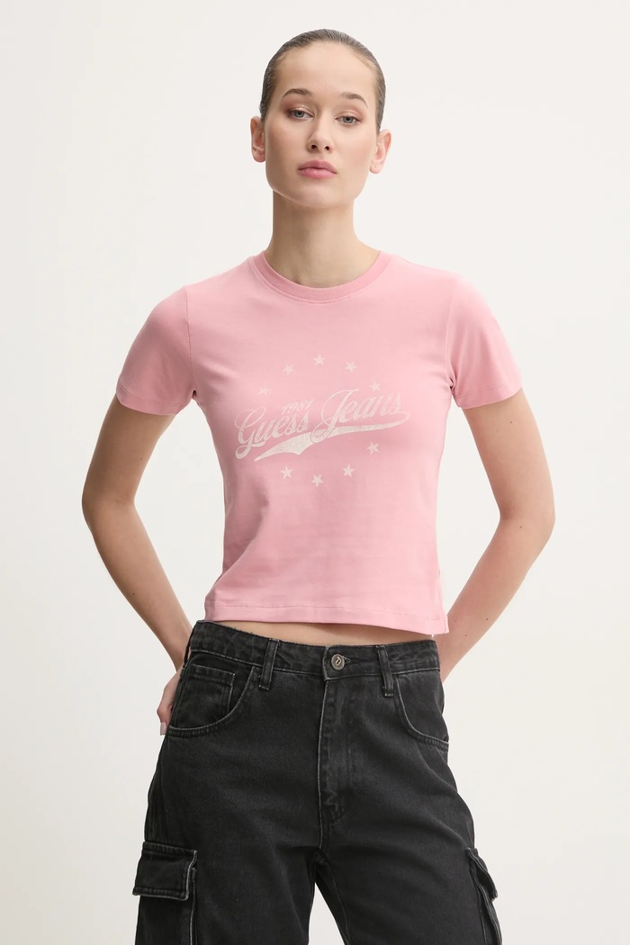 Tričko Guess Jeans slim ružová W5RI59.J1314