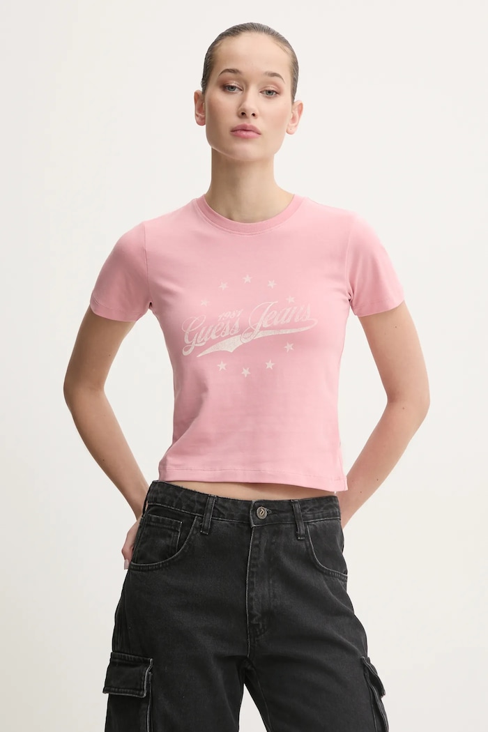 Tričko Guess Jeans slim ružová W5RI59.J1314