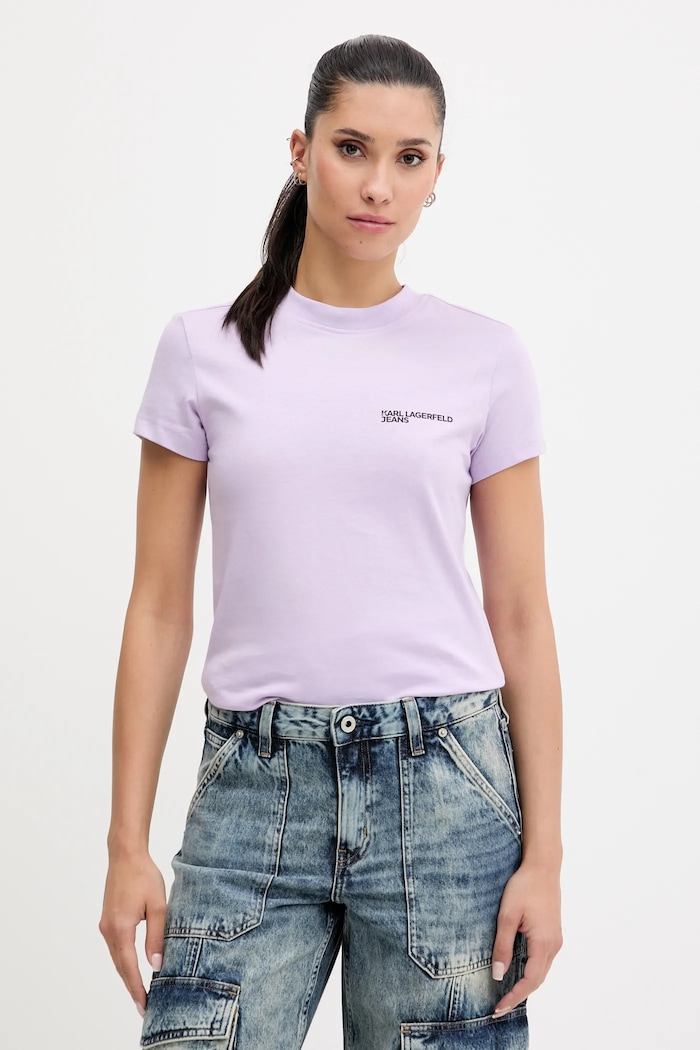 Karl Lagerfeld Jeans T-shirt damski bawełniany fioletowy A1W17004
