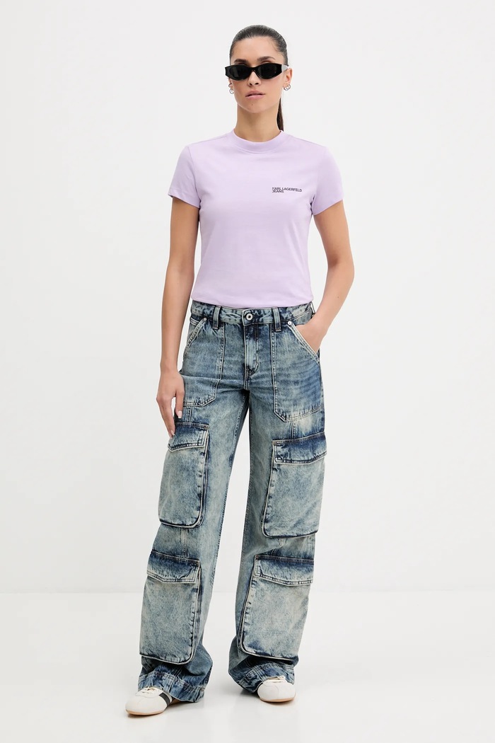 Karl Lagerfeld Jeans T-shirt damski bawełniany A1W17004 fioletowy AA00