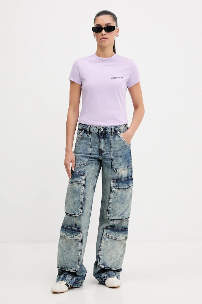 Karl Lagerfeld Jeans T-shirt damski bawełniany A1W17004 fioletowy AA00