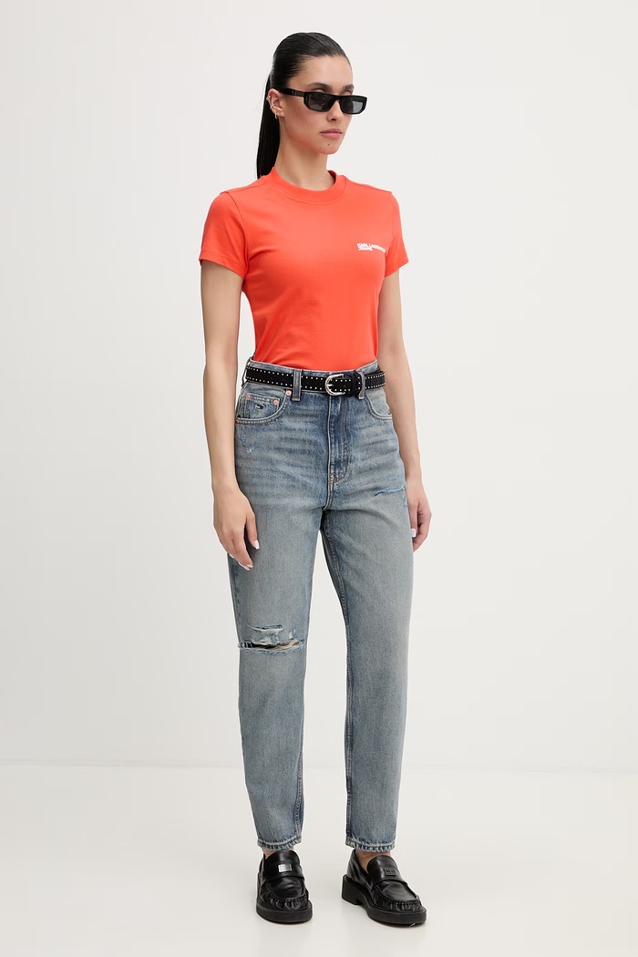 Karl Lagerfeld Jeans tričko dámske bavlnené A1W17004 oranžová AA00
