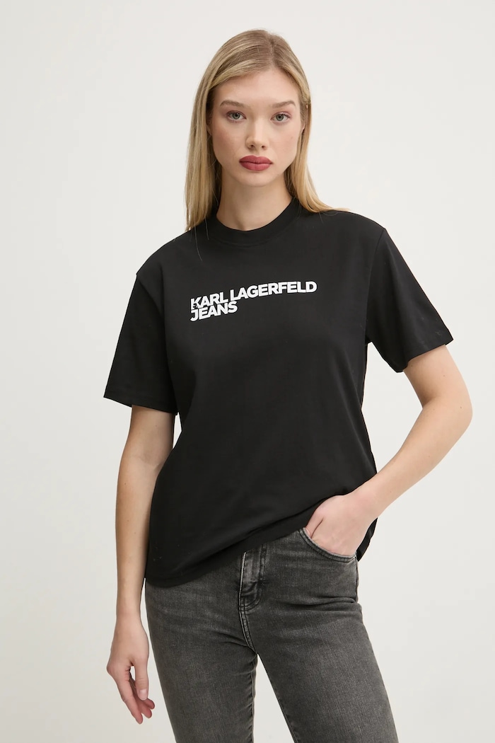Karl Lagerfeld Jeans tričko dámske bavlnené potlač čierna A1W17005