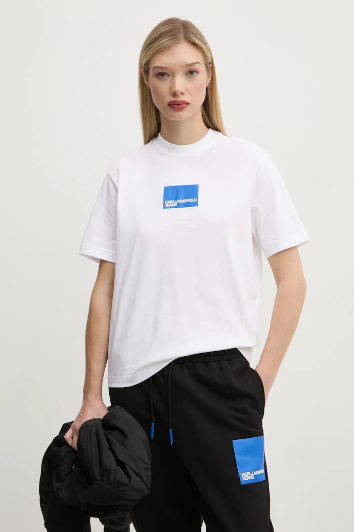 Памучна тениска Karl Lagerfeld Jeans свободна бял A1W17006