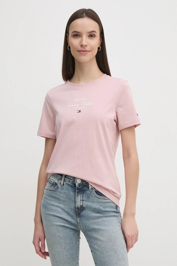 Βαμβακερό μπλουζάκι Tommy Hilfiger βαμβάκι ροζ WW0WW43895