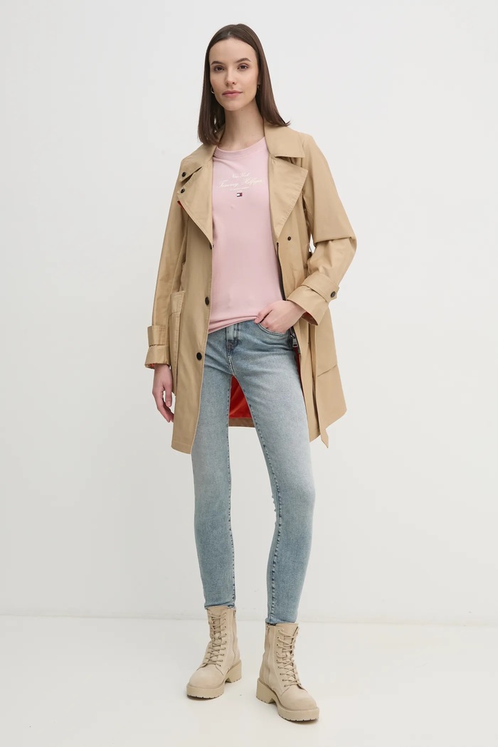 Βαμβακερό μπλουζάκι Tommy Hilfiger WW0WW43895 ροζ SS25