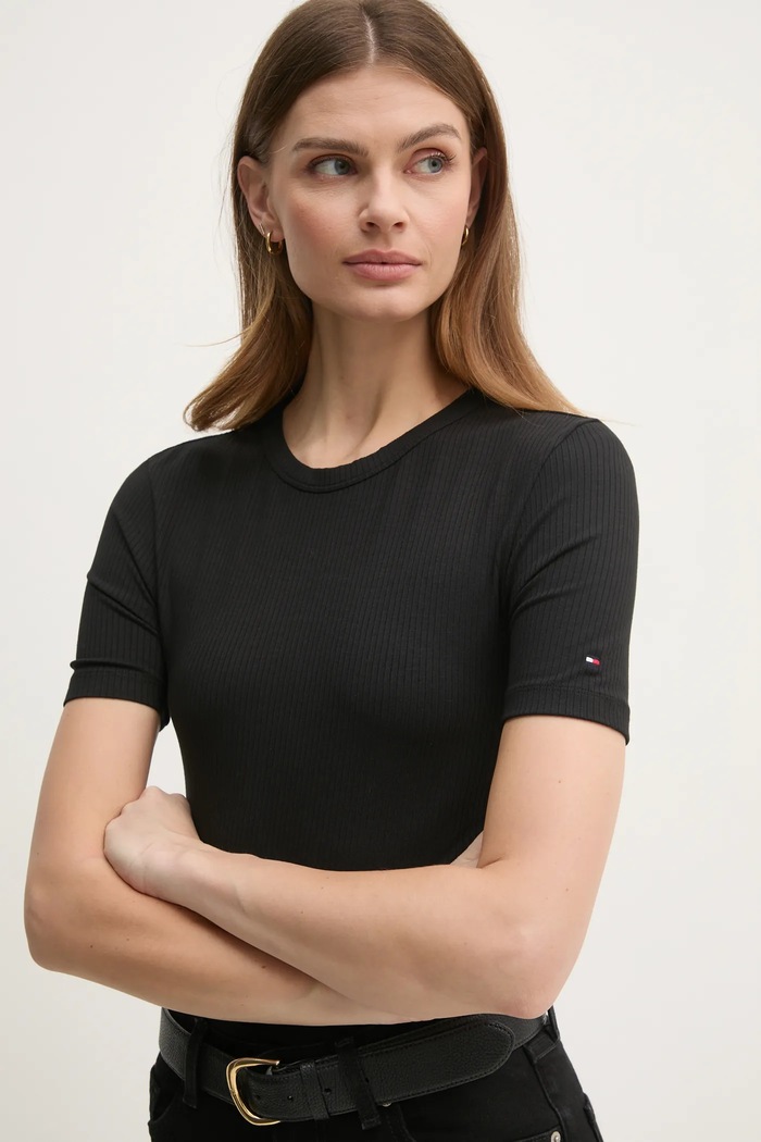 Μπλουζάκι Tommy Hilfiger μαύρο WW0WW43918