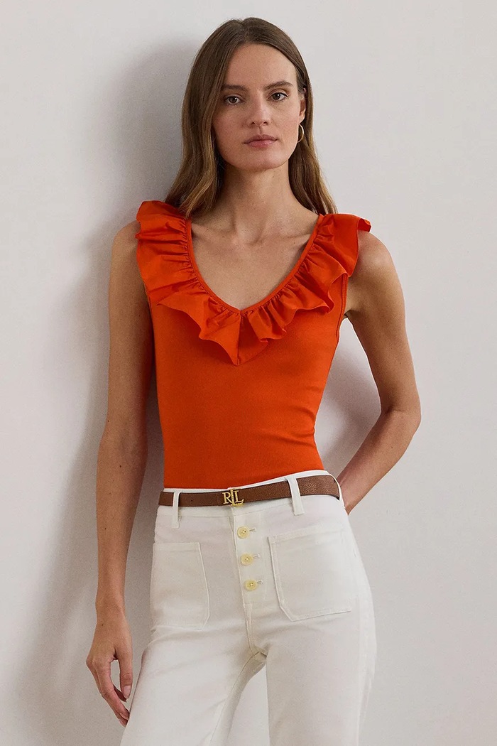 Lauren Ralph Lauren Bavlněný top Lauren Ralph Lauren oranžová 200957654
