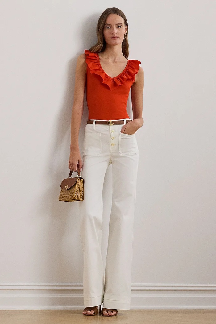 Oblečení Lauren Ralph Lauren Bavlněný top Lauren Ralph Lauren 200957654 oranžová