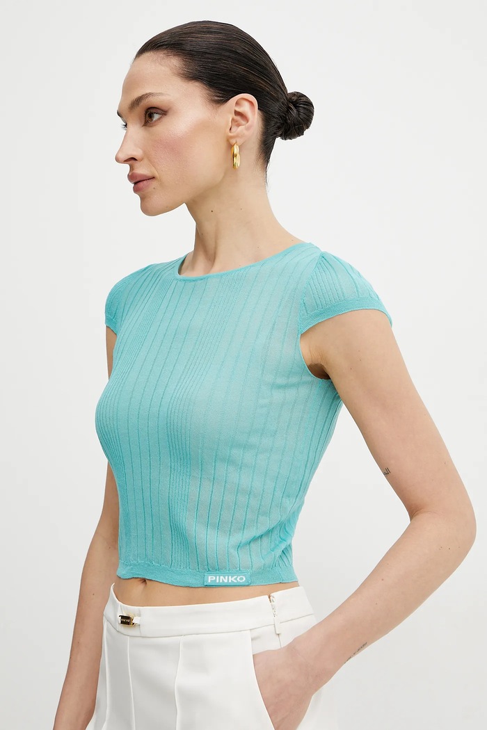 Majica kratkih rukava Pinko slim tirkizna 104773.A1ND