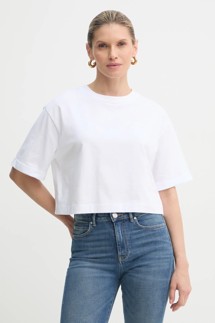 Pinko Bombažna kratka majica Pinko bela 104882.A2HN