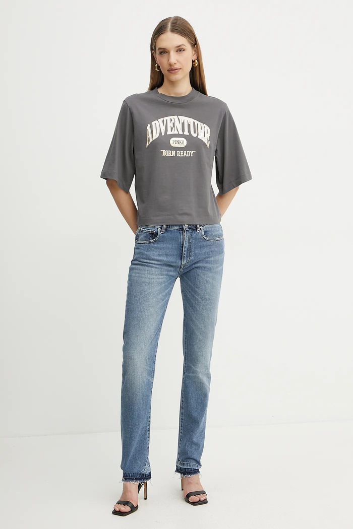 Pinko Βαμβακερό μπλουζάκι Pinko 104604.A2CS γκρί SS25