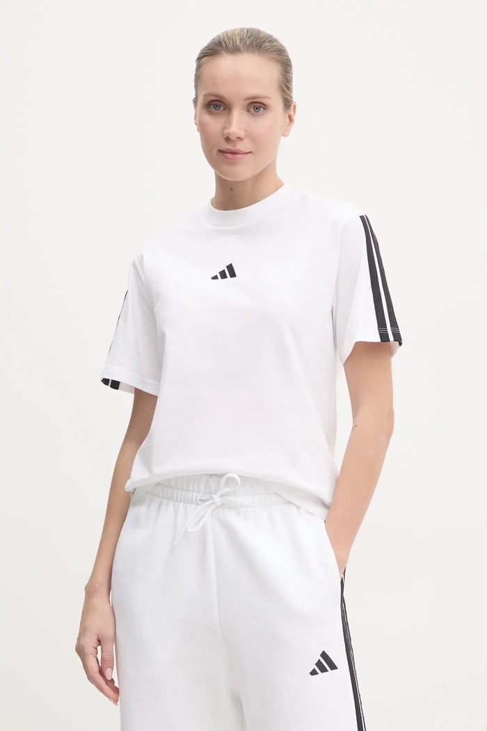 Bavlněné tričko adidas Essentials nášivka béžová JM2394