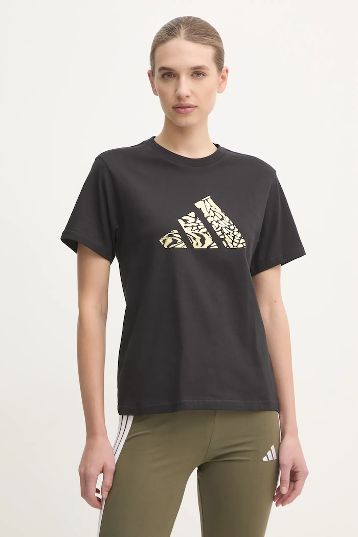 Bombažna kratka majica adidas W T MET TEE Potisk črna JJ4059