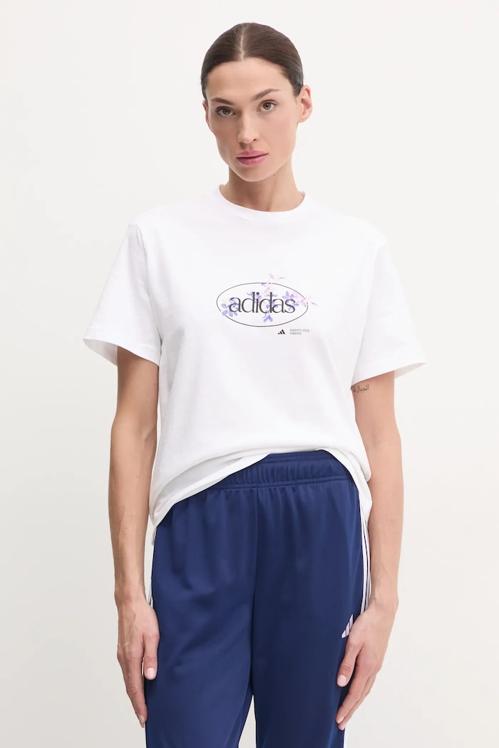 Bavlněné tričko adidas W Elem Flrl Tee potisk bílá JI9432