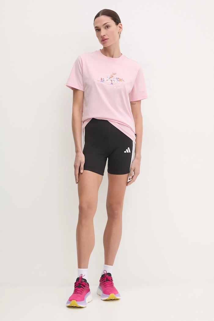 Bavlněné tričko adidas W Elem Flrl Tee JP0114 růžová SS25