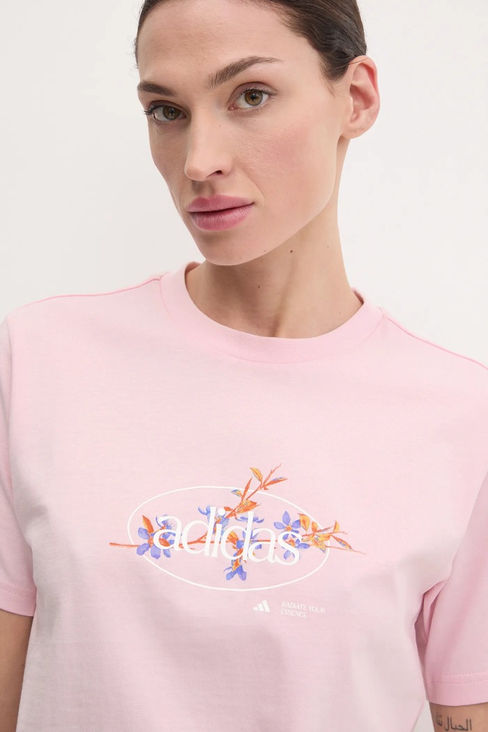 Bavlněné tričko adidas W Elem Flrl Tee růžová JP0114