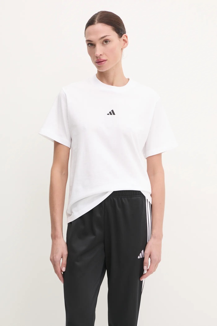 Bavlnené tričko adidas Essentials nášivka biela JC5944
