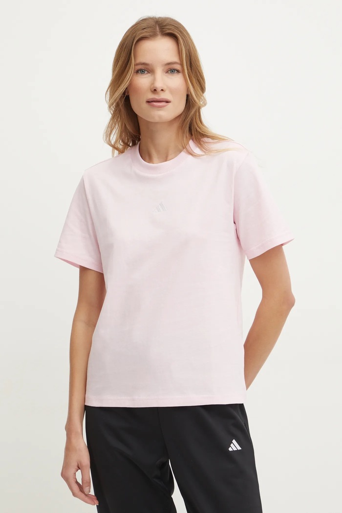 Bavlněné tričko adidas Essentials nášivka růžová JI6073