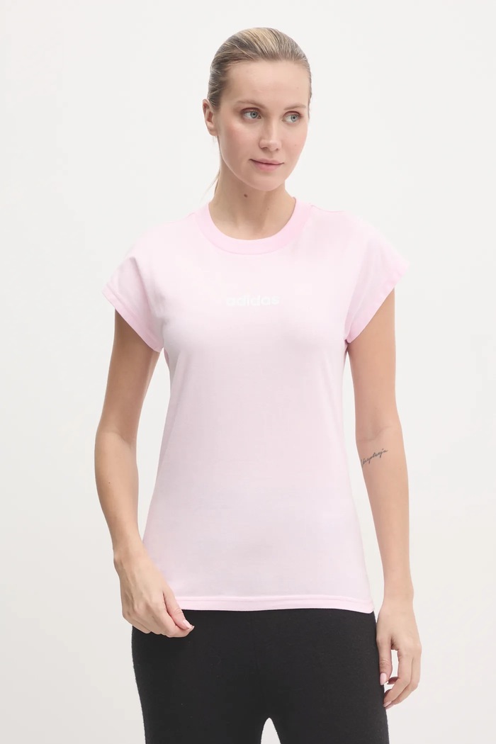 Bavlněné tričko adidas Essentials Linear potisk růžová JG8659