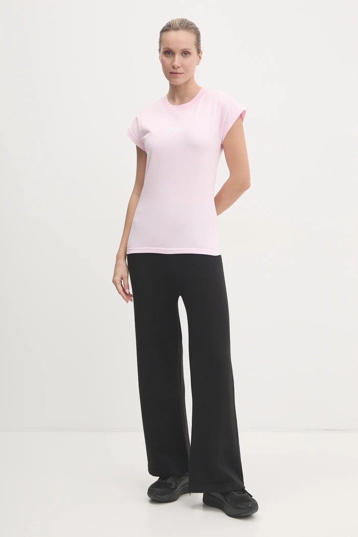 Bavlněné tričko adidas Essentials Linear JG8659 růžová SS25