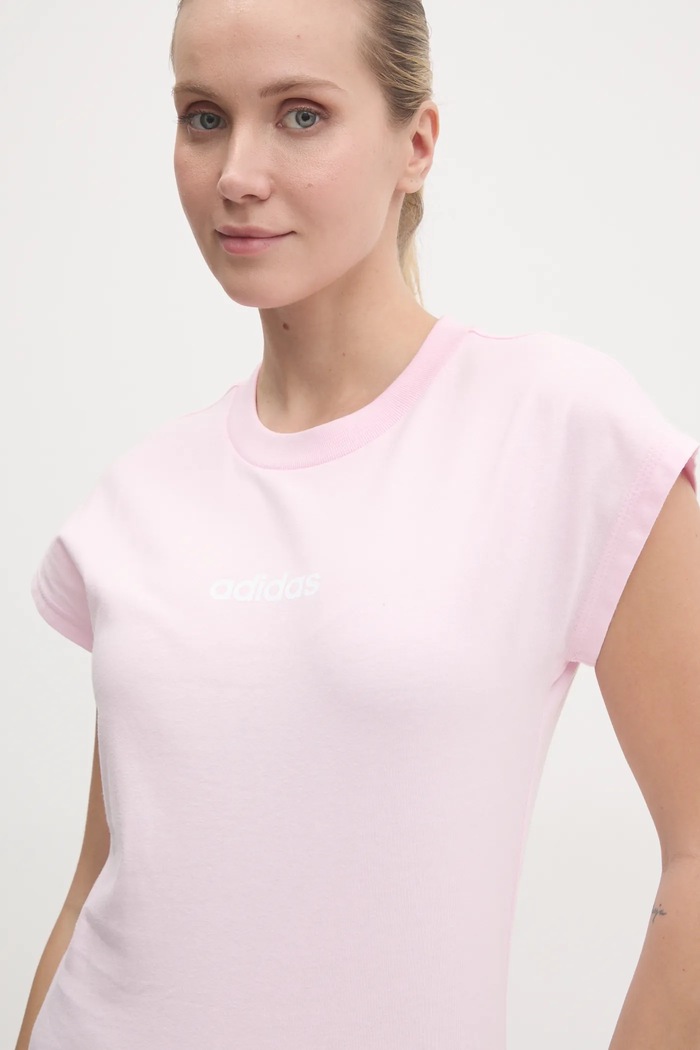 Bavlněné tričko adidas Essentials Linear růžová JG8659