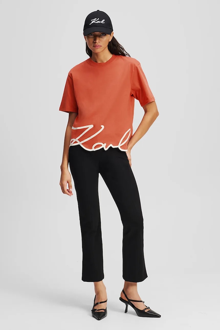 Bavlnené tričko Karl Lagerfeld KARL SIGNATURE oranžová A1W17013