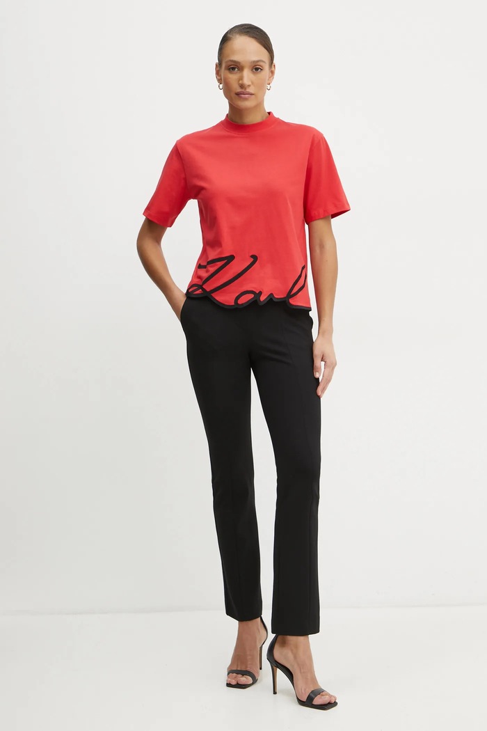 Bavlnené tričko Karl Lagerfeld KARL SIGNATURE A1W17013 červená AW25