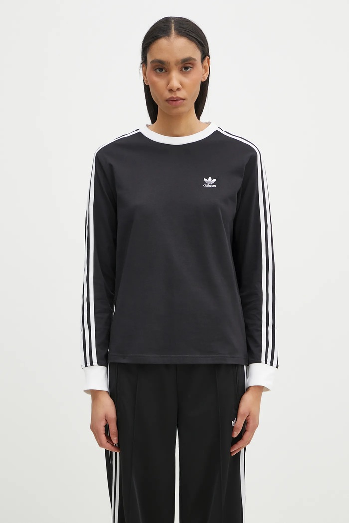 adidas Originals Cotton longsleeve top 3-Stripes black JC5774