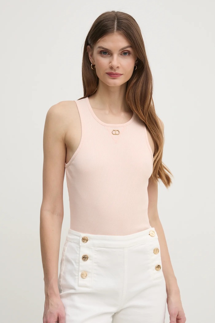Bavlněný top Twinset slim růžová 251TP2550