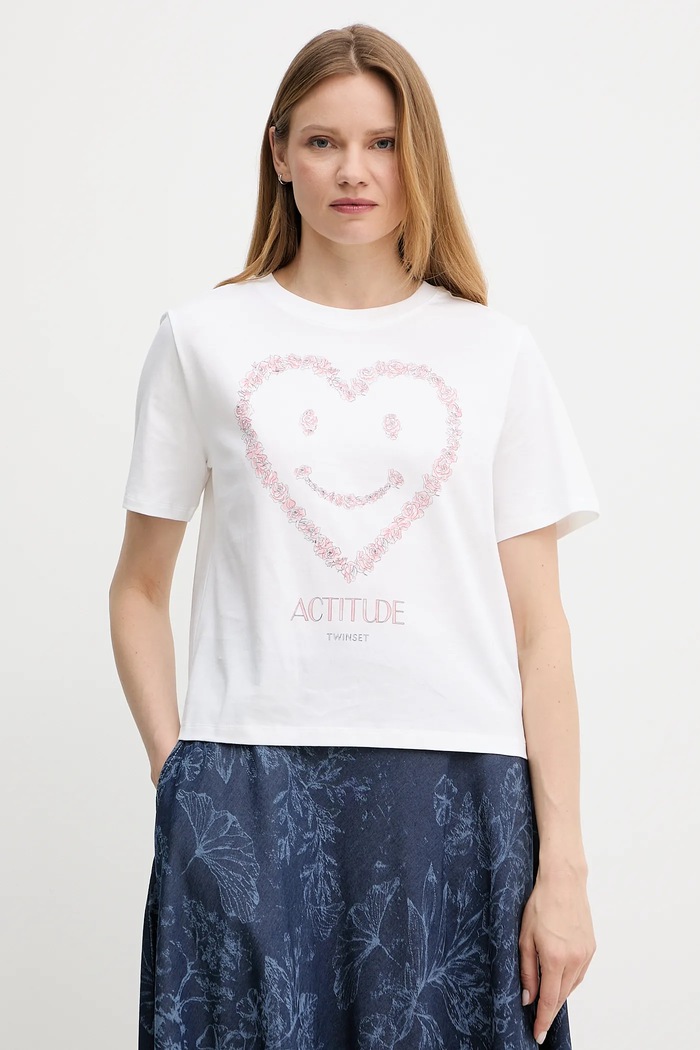 Bavlněné tričko Twinset s elastanem bílá 251AX2120