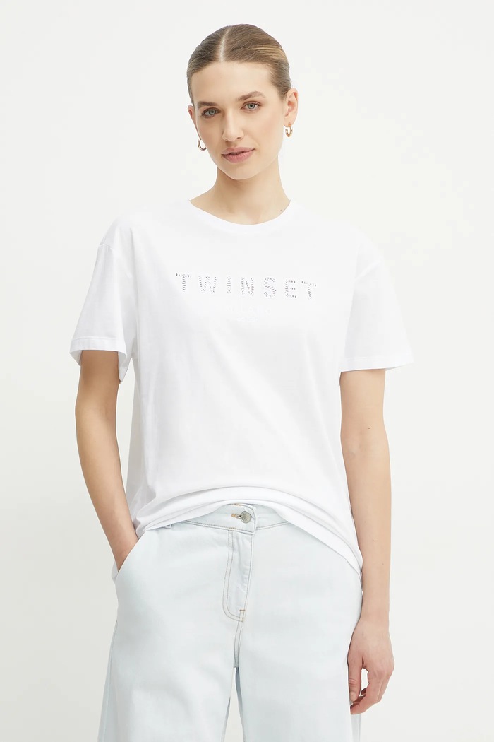 Twinset t-shirt in cotone rilassato bianco 251TT2041
