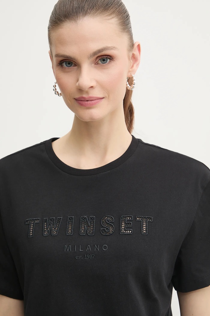 Bavlnené tričko Twinset čierna 251TT2041