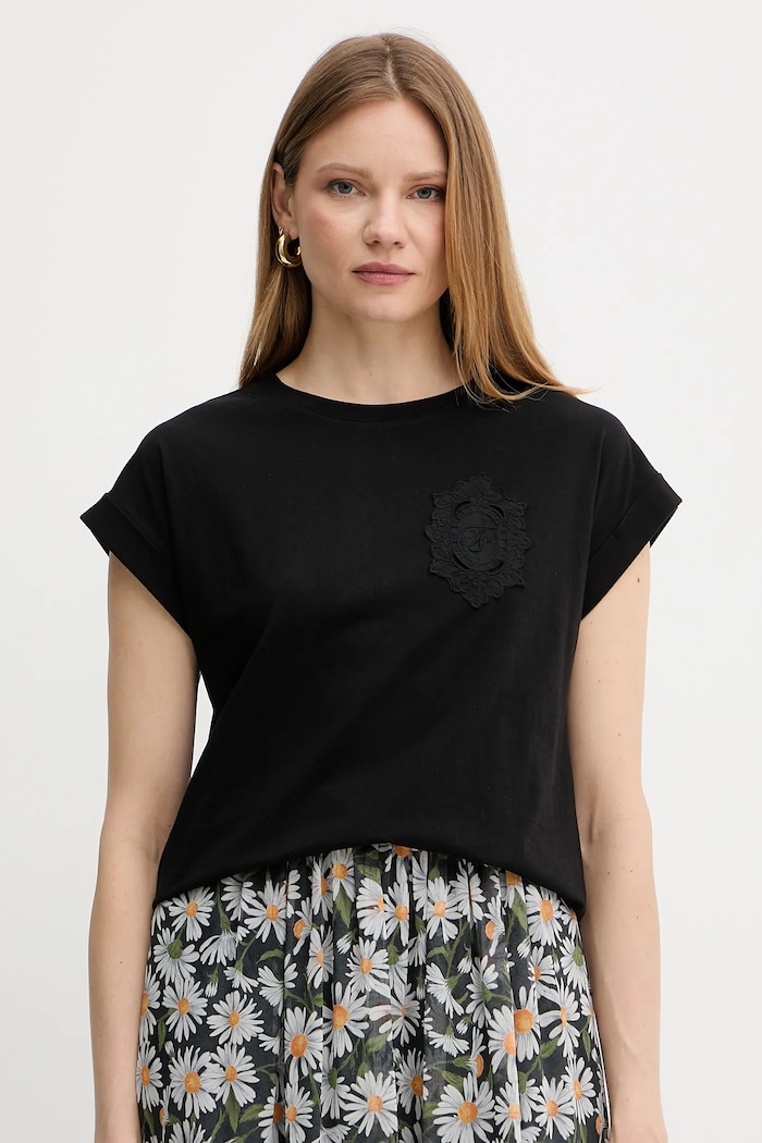 Twinset tricou din bumbac imprimeu negru 251TT2044