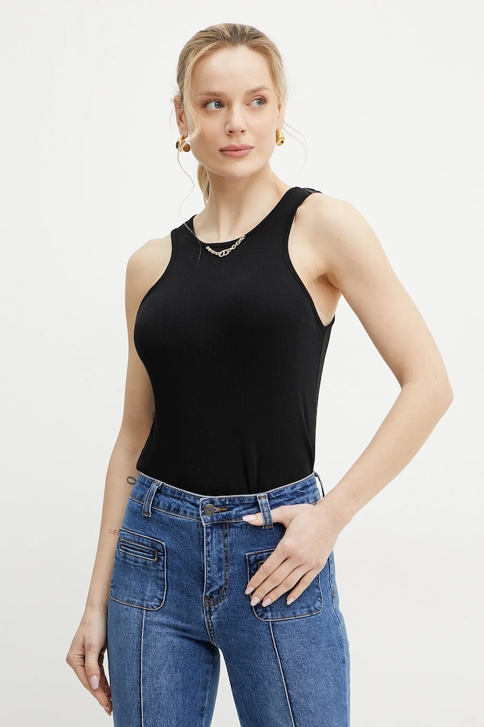 Twinset top din bumbac uni negru 251TT2400