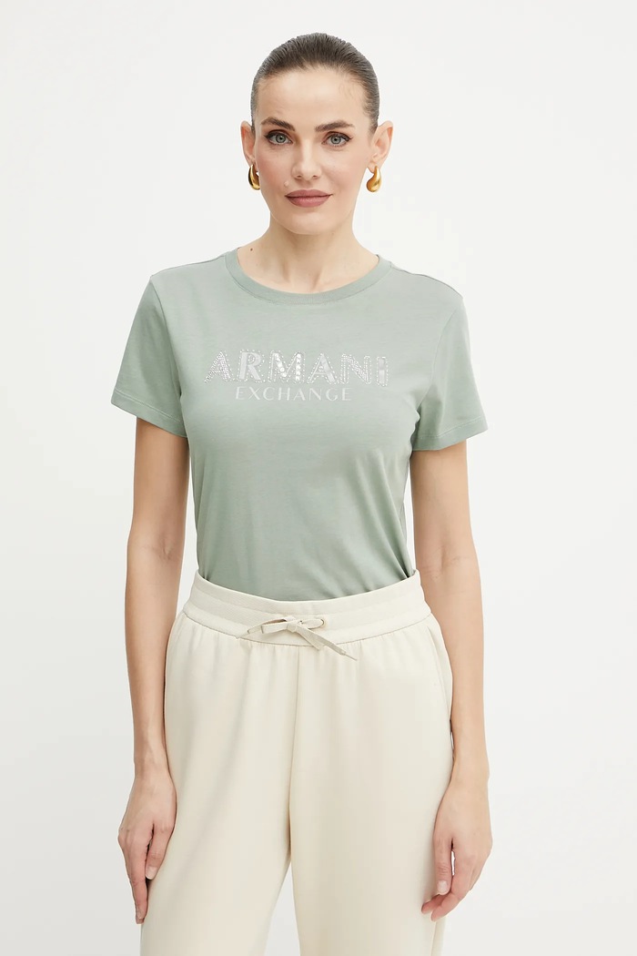 Armani Exchange t-shirt bawełniany nadruk zielony XW000387.AF10354