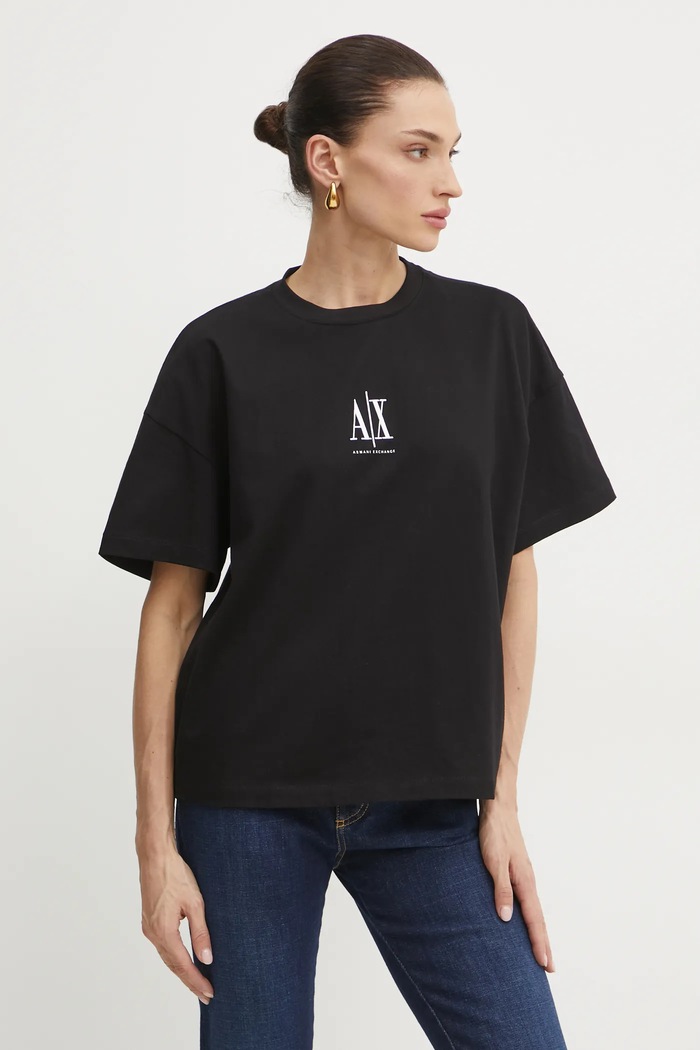 Bavlněné tričko Armani Exchange kulatý černá XW001182.AF15085.NOS
