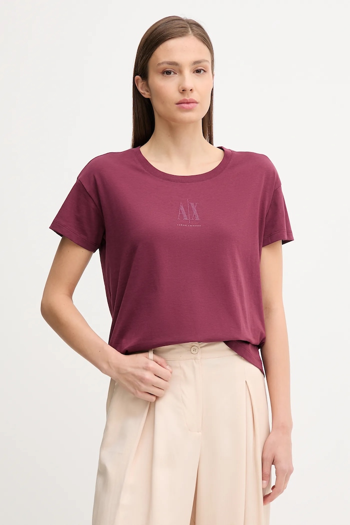 Bavlněné tričko Armani Exchange nášivka burgundské XW000830.AF10356