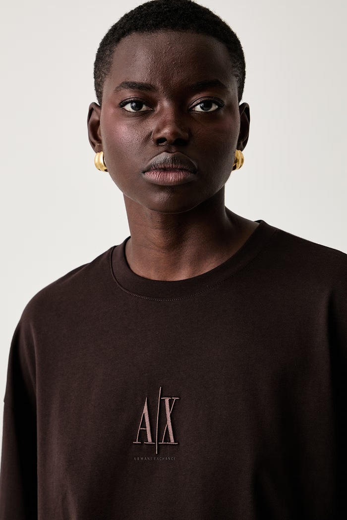 Armani Exchange T-shirt damski bawełniany brązowy XW001182.AF15085