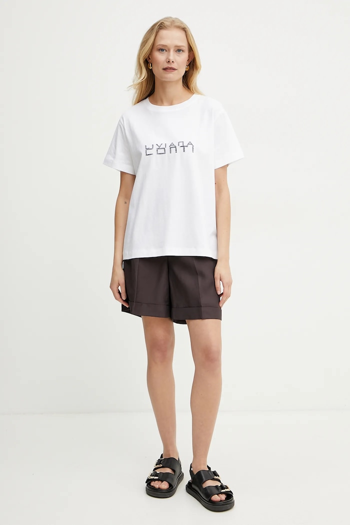 Liviana Conti t-shirt bawełniany L5SW76 biały ZS25